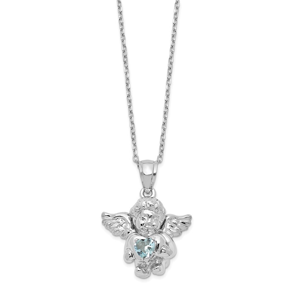 Kazi Luxury Silver RH-pltd CZ Mar Birthstone Angel Ash Holder 18in Necklace